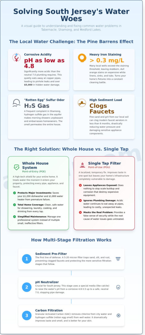 Whole House Water Filtration Systems for Tabernacle, Shamong, & Medford Lakes: The 2026 Homeowner’s Guide
