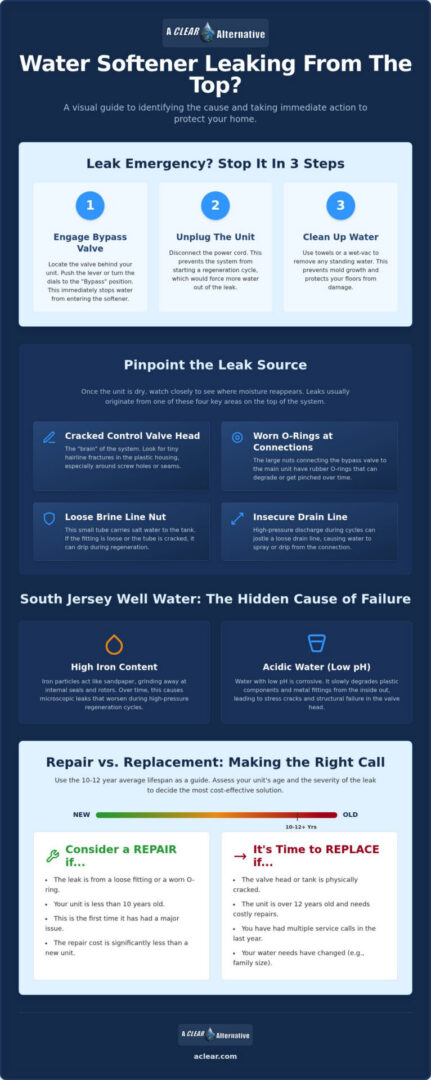 Water Softener Leaking from the Top? 5 Common Causes & Easy Fixes